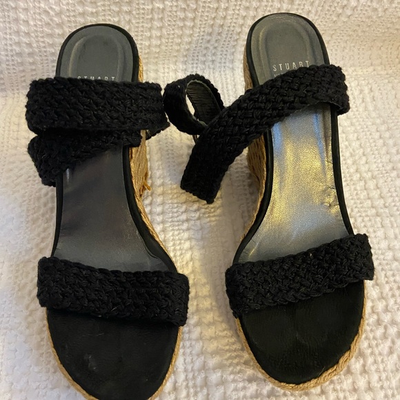 Stuart Weitzman size 8 Black and natural rafia woven wedges - Picture 4 of 7
